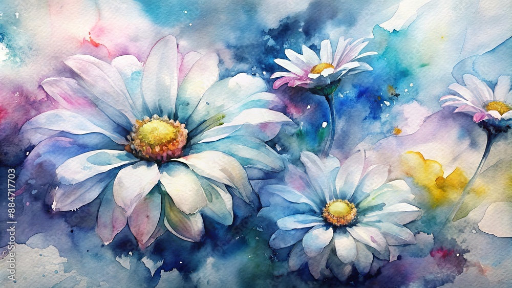 Obraz premium Abstract watercolor daisies with bold brush strokes.