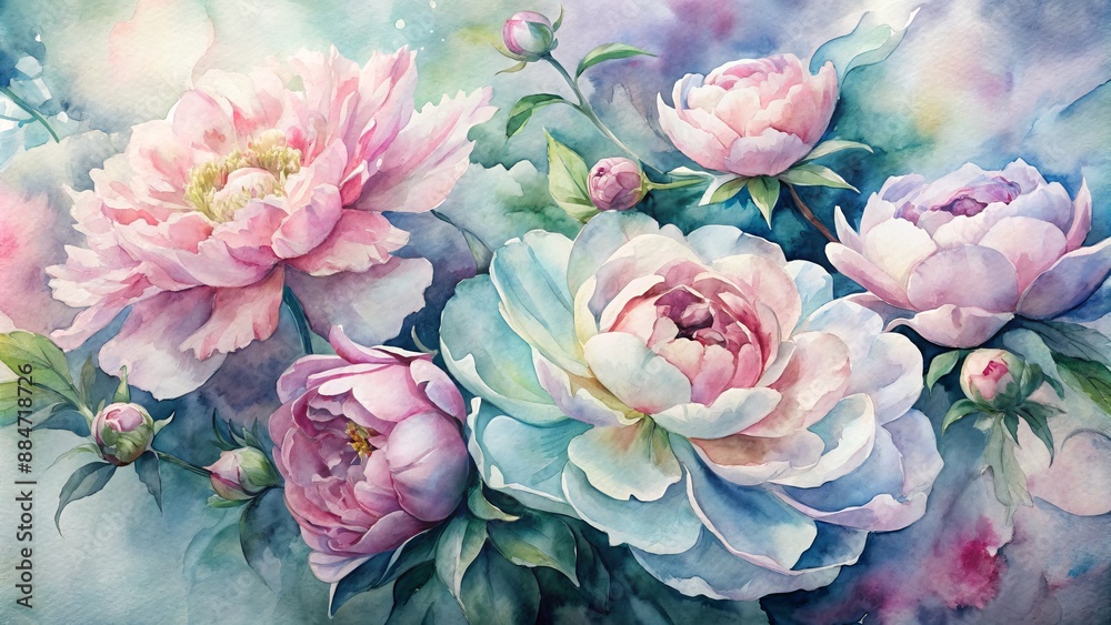 Watercolor peonies in a lush, garden palette. Watercolor peonies in a lush, garden palette.