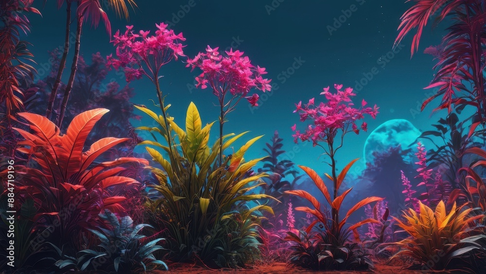 Tropical Jungle Night Scene. Tropical Jungle Night Scene.