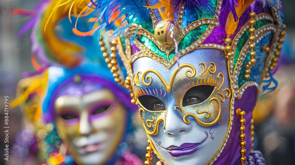 11. An elaborate Mardi Gras parade with masked revelers, colorful beads, and festive floats rolling through the streets 11. An elaborate Mardi Gras parade with masked revelers, colorful beads, and festive floats rolling through the streets