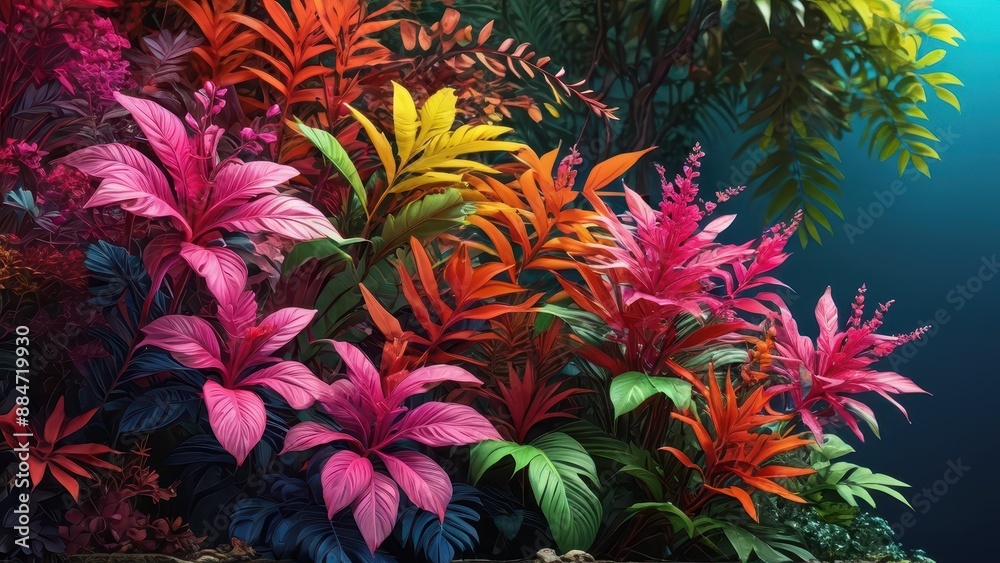 Lush Tropical Foliage with Vibrant Colors. Lush Tropical Foliage with Vibrant Colors.