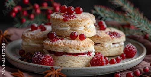Wallpaper Mural Plate of scones topped with raspberries and cream. Torontodigital.ca