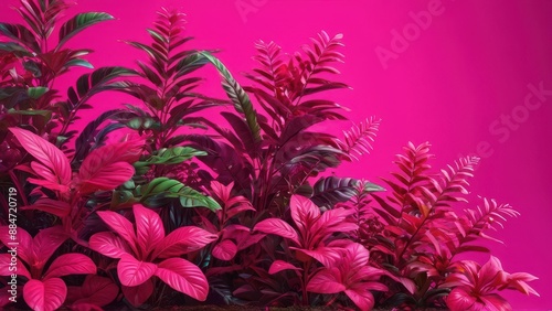 Pink Tropical Leaves on Magenta Background.