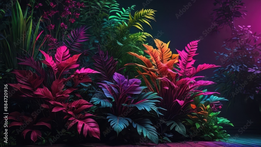 Tropical Jungle Leaves in Neon Colors.