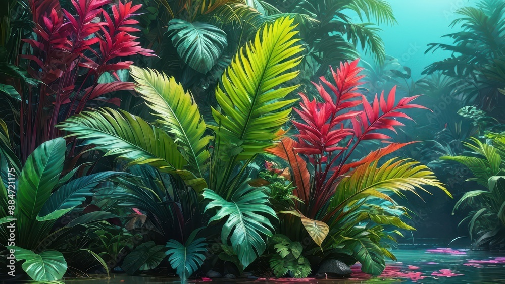 Lush Tropical Jungle Landscape with Water. Lush Tropical Jungle Landscape with Water.