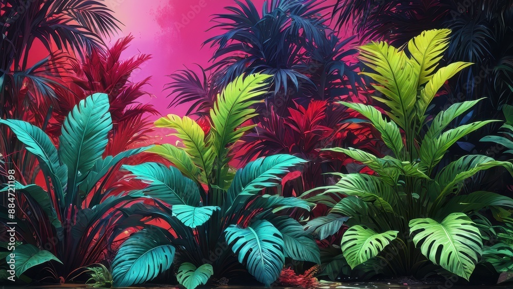 Tropical Leaves and Pink Sky Background. Tropical Leaves and Pink Sky Background.