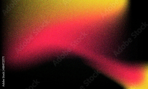 Grainy vibrant gradient background. Pink, black, yellow blured banner, noisy texture. Vector illustration