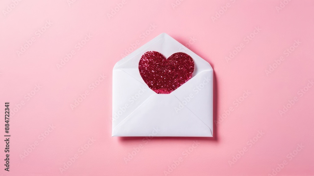 a close up of a white envelope with a red heart inside a close up of a white envelope with a red heart inside