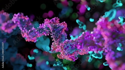 Zooming in on the active site of the spliceosome revealing the coordinated movement of proteins and RNA during splicing. photo