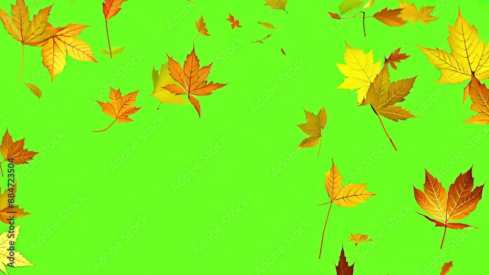 Autumn Leaves Falling on green screen background with Ai generated.