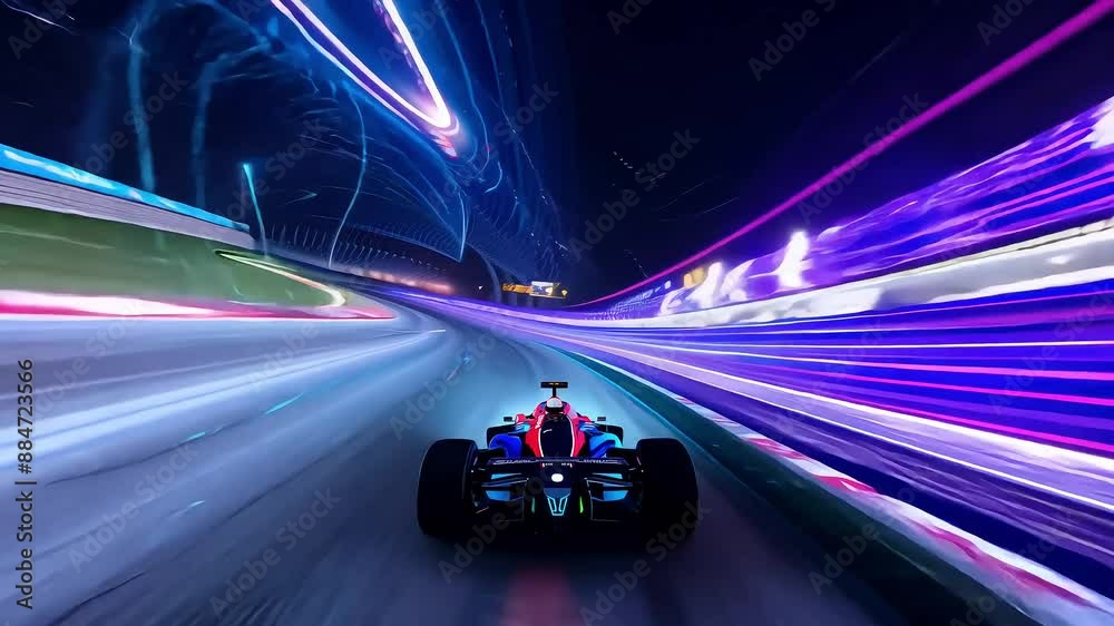 Nighttime Formula 1 Car Racing Track with Ai generated.
