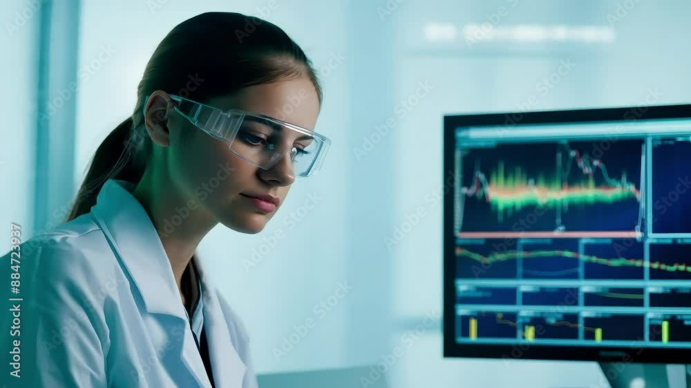 Female Scientist Analyzing Data on Computer with Ai generated.
Female Scientist Analyzing Data on Computer with Ai generated.