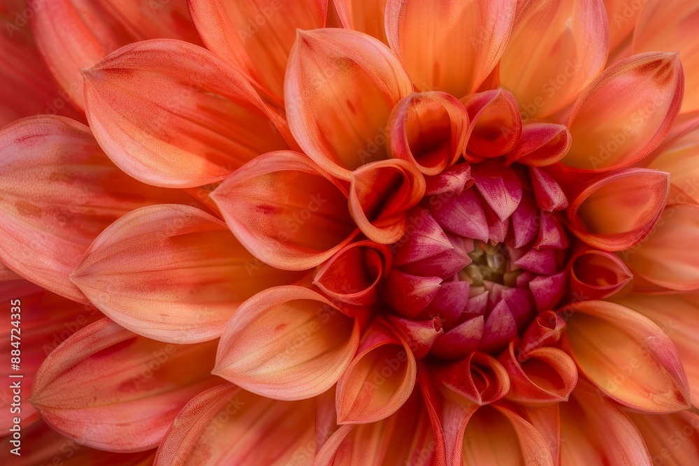 Closeup macro photography of a vibrant orange dahlia flower bloom with beautiful textured petals Closeup macro photography of a vibrant orange dahlia flower bloom with beautiful textured petals