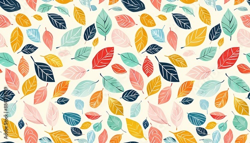 Colorful Autumn Leaves Seamless Pattern.