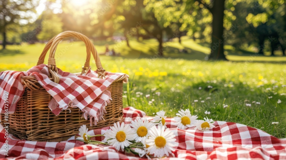 Picnic Basket in a Sunny Meadow Picnic Basket in a Sunny Meadow
