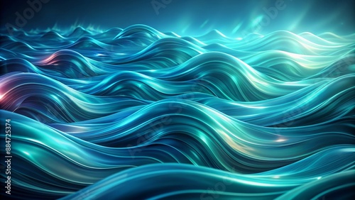Mesmerizing turquoise undulating waves flow across a glossy dark blue abstract background, evoking a sense of dynamic digital oceanic movement.