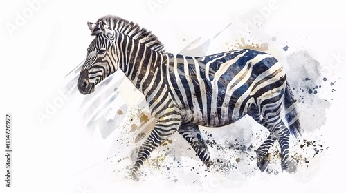  Watercolor style wildlife illustration featuring a zebra, isolated on a white background. Very beautiful artistic and conceptual animal art © Harjo