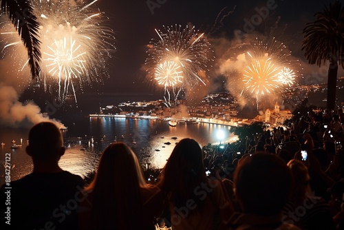 Crowd of people celebrating New Year eve photo