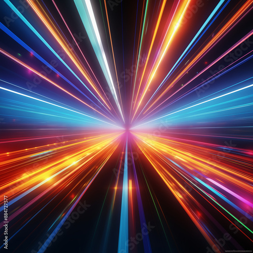 3D Render, Colorful Speed neon light trail on dark background, abstract motion curve light Abstract colorful background with neon rays of light created with AI Abstract Light Trails in Motion: A Vivid