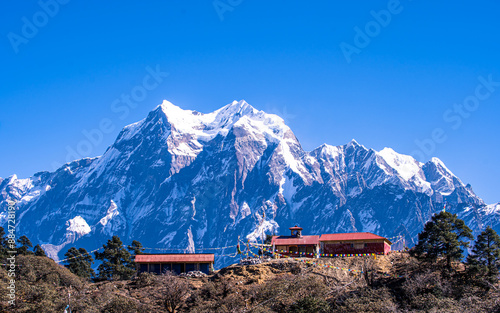 Landscape view of Snow mountain range in Gorkha, Nepal. photo