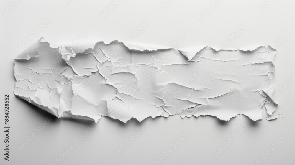Obraz premium Elegant Minimalist Composition: Single White Torn Paper Sheet in Soft Light Against White Background, Generative Ai