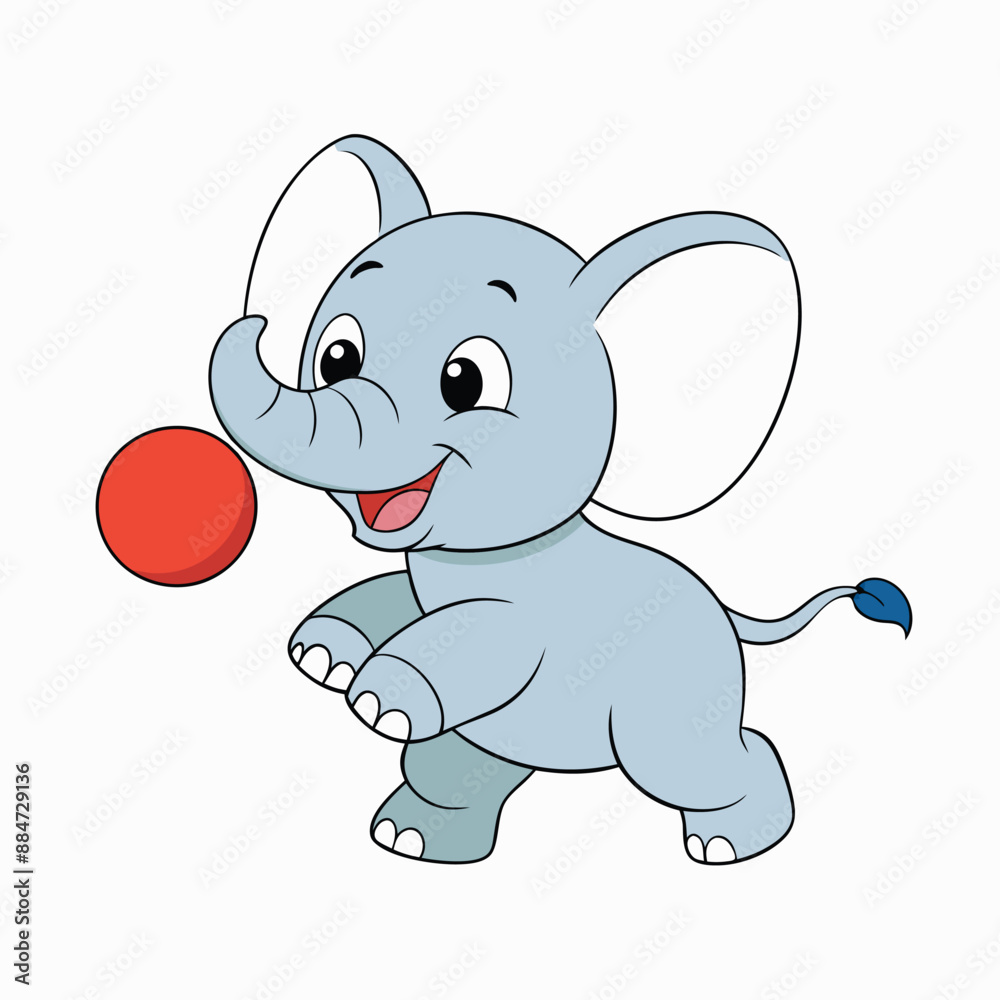 Obraz premium little elephant playing a ball in white background isolated. elephat cartoon vector illustration