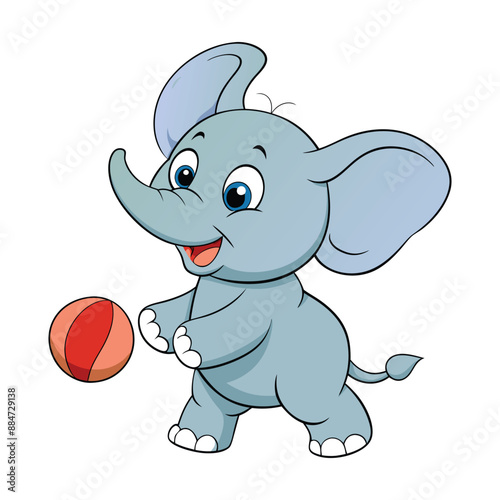 little elephant playing a ball  in white background isolated. elephat cartoon vector illustration photo