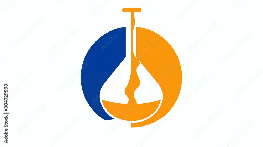 Logo Featuring Flask with Liquid in Blue and Orange Design Logo Featuring Flask with Liquid in Blue and Orange Design