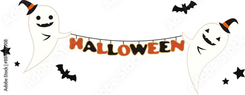 halloweenガーランドを持つお化け