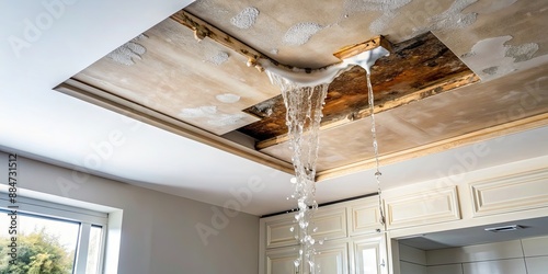 Water leaking from ceiling due to pipeline damage in house, water damage, ceiling, leakage, pipeline, house, problem