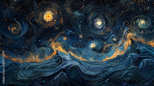Wallpaper Mural Abstract night sky with swirling stars and a deep color palette, evoking a sense of wonder and infinity Torontodigital.ca