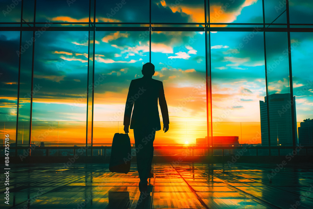 Silhouette of business man following his ambitions