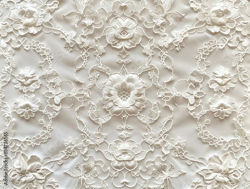 Detailed lace pattern with delicate, intricate designs and a classic, elegant feel