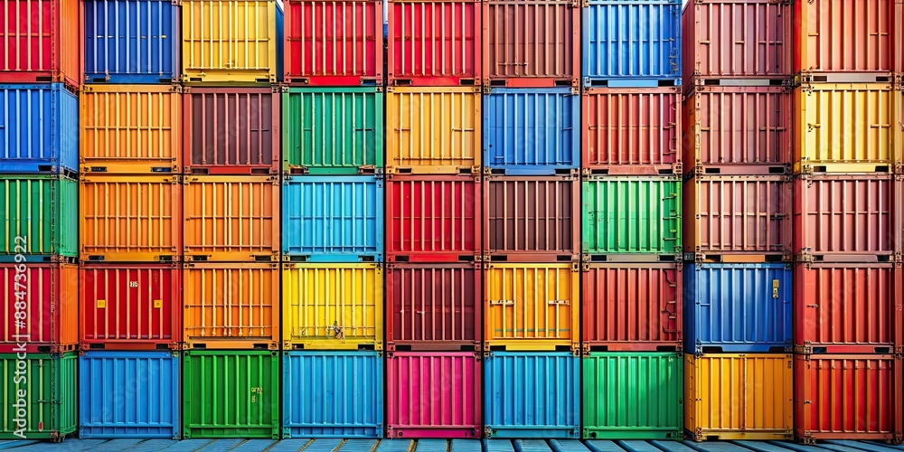 Colorful shipping containers stacked in a vertical arrangement , shipping containers, stacked, colorful Colorful shipping containers stacked in a vertical arrangement , shipping containers, stacked, colorful
