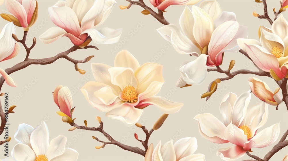 Floral Pattern with Magnolia Blossoms Floral Pattern with Magnolia Blossoms