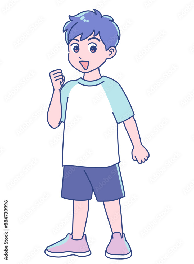 元気にガッツポーズする小学生男子 元気にガッツポーズする小学生男子