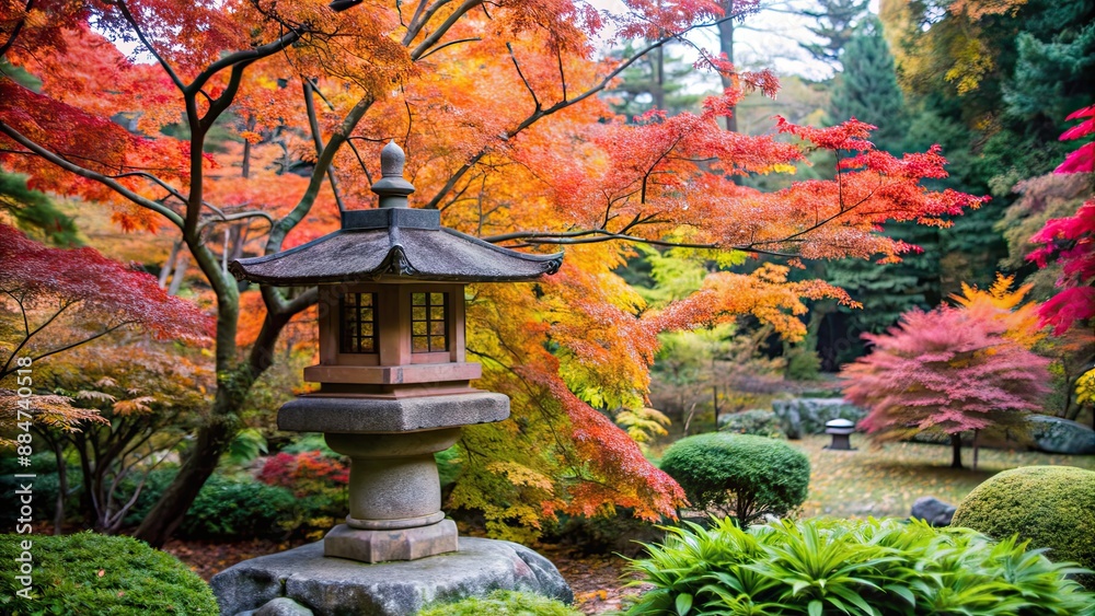 Stone lantern surrounded by vibrant autumn foliage in a Japanese garden, Japanese, stone lantern, autumn, foliage, garden Stone lantern surrounded by vibrant autumn foliage in a Japanese garden, Japanese, stone lantern, autumn, foliage, garden