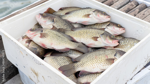 Close-up of Live Nile Tilapia in Styrofoam Box