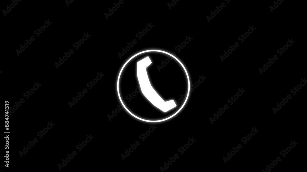 calling icon neon glowing white color animation. black background white circle digital calling. calling icon neon glowing white color animation. black background white circle digital calling.