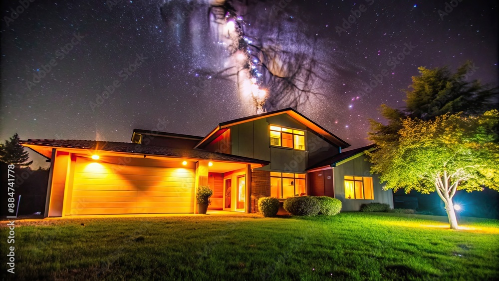 House glowing in the night with a warm inviting light, house, night, glow, warm, inviting, home, architecture, building