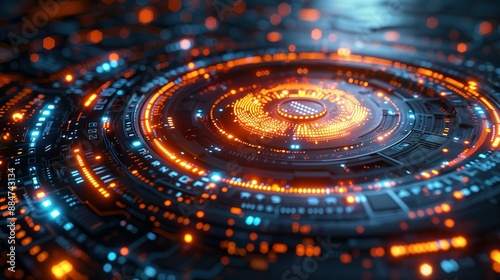 Wallpaper Mural Tech Circles Illuminated in Darkness: 3D Visuals of Big Data and Technology Torontodigital.ca