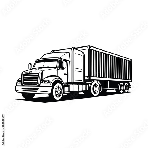 cargo truck silhouette hand drawn illustration