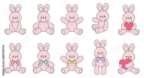 かわいいうさぎのぬいぐるみのベクターイラストセット　アイコン　動物