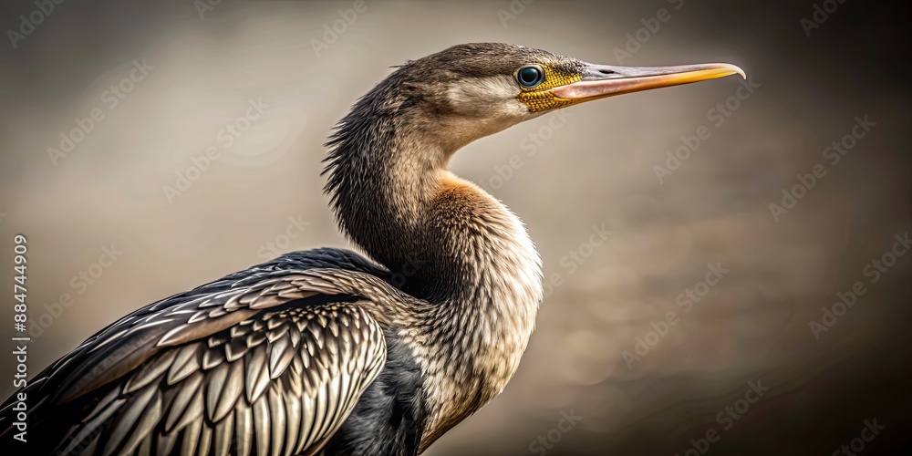 Fototapeta premium Stunning Anhinga bird drawing on background, Anhinga, bird, drawing,isolated, background, watercolor, wildlife, nature, feathers