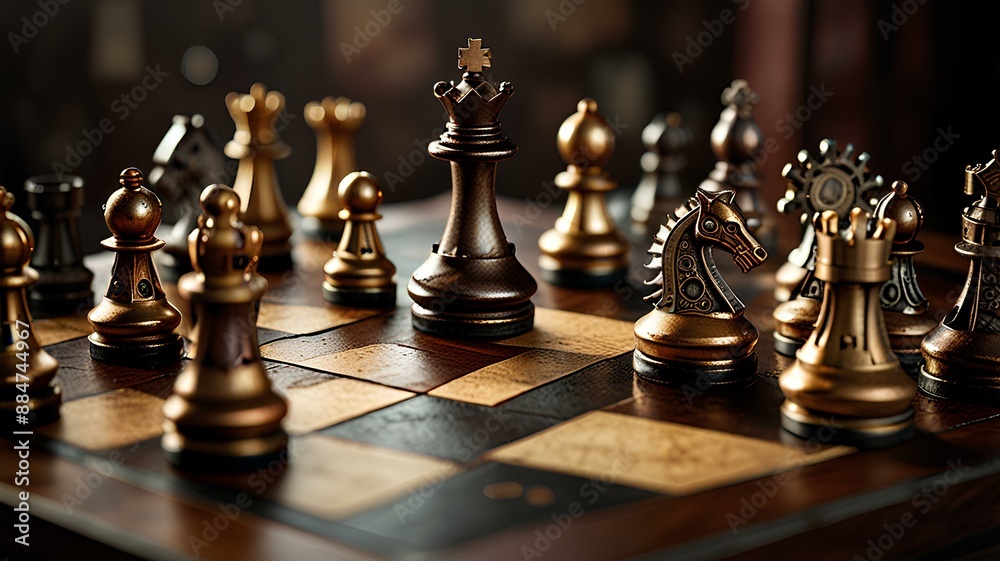 Chess Piece Design in Steampunk Style Complete with Gears and Metal Chess Piece Design in Steampunk Style Complete with Gears and Metal
