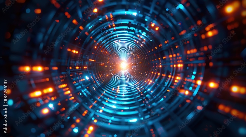 abstract blue light pipe speed zoom on black background technology, hundreds of steams of digital information coming abstract blue light pipe speed zoom on black background technology, hundreds of steams of digital information coming