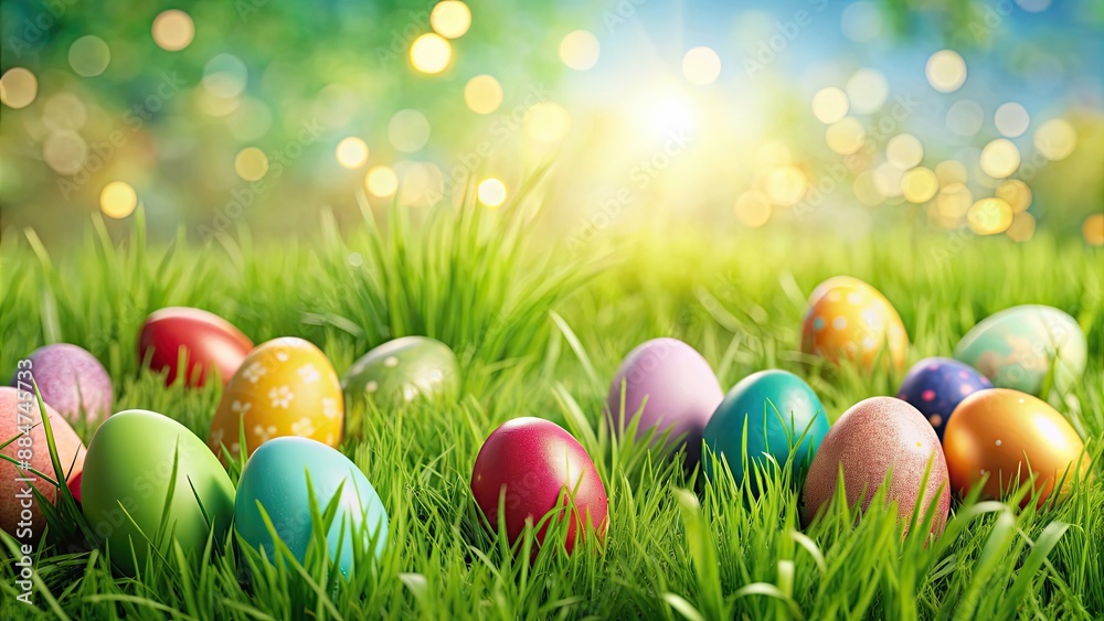 Colorful Easter eggs hidden in lush green grass, Easter, eggs, grass, hidden, colorful, spring, hunting, seasonal Colorful Easter eggs hidden in lush green grass, Easter, eggs, grass, hidden, colorful, spring, hunting, seasonal