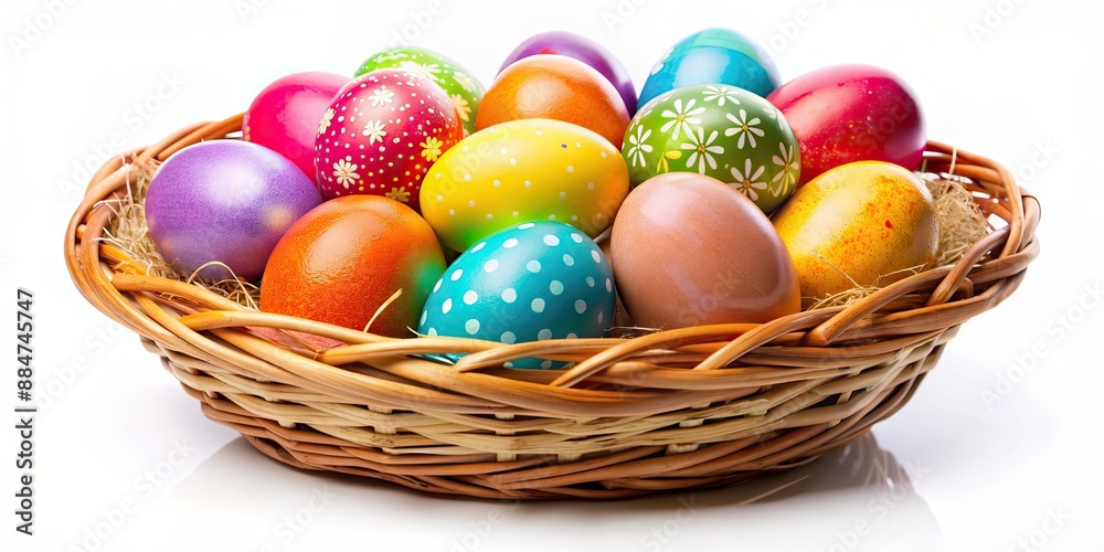 Easter eggs in a basket isolated on white background, Easter, eggs, basket, isolated, white, background, holiday Easter eggs in a basket isolated on white background, Easter, eggs, basket, isolated, white, background, holiday