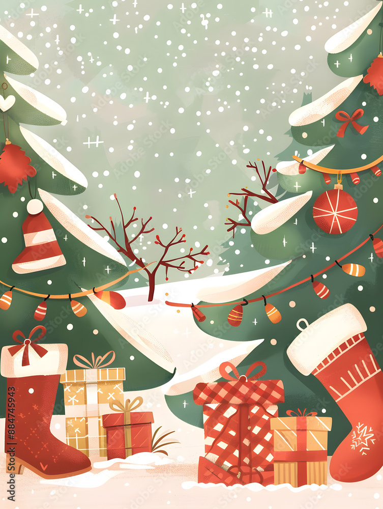2D illustrated New Year card in a cute graphic style 2D illustrated New Year card in a cute graphic style