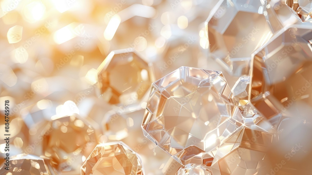 Radiant Shimmering Crystal Gems in Warm Light - Abstract Close-Up of Faceted Glass Stones Radiant Shimmering Crystal Gems in Warm Light - Abstract Close-Up of Faceted Glass Stones